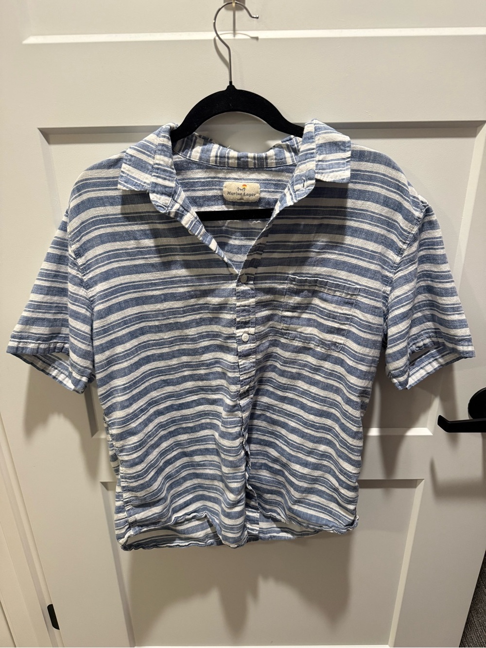 Marine Layer Men’s Blue White Striped Short Sleeve Button Up Shirt Size L